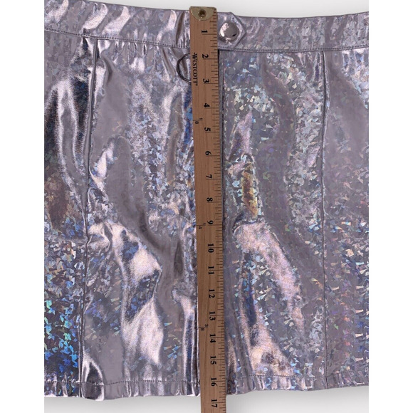NWT Allegra K Silver Metallic Shiny Holographic Zipper Mini Skirt XL - Picture 11 of 13